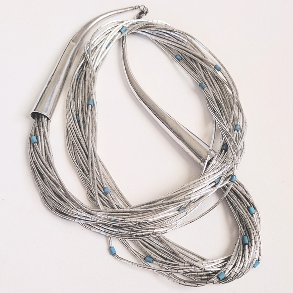 🤍 Vintage Carolyn Pollack 20 Strand Sterling Liquid Silver Turquoise Necklace
